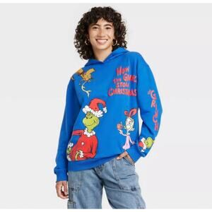 The Grinch Dr. Seuss Women's Blue Graphic Print Hoodie Hooded Sweatshirt Top M